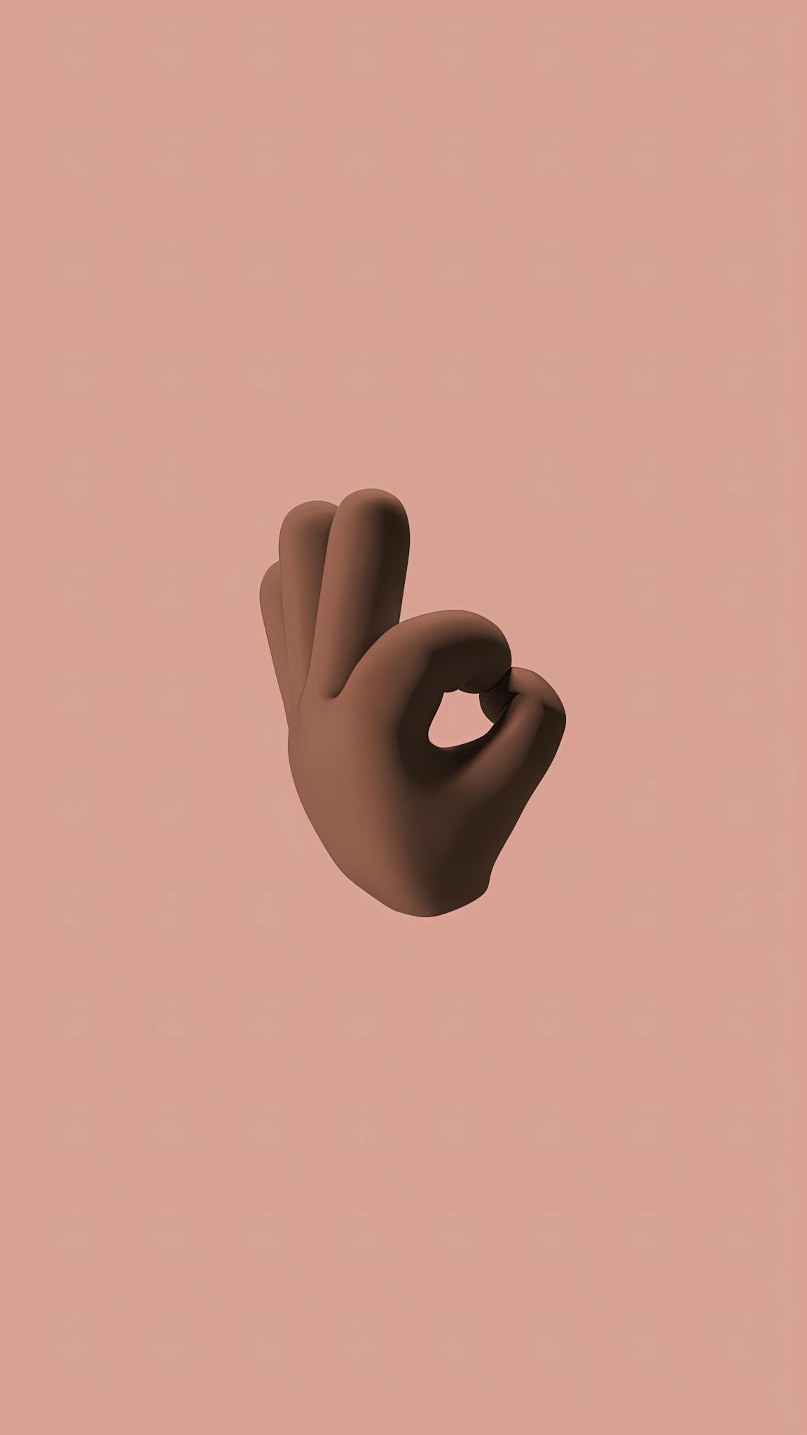 A minimalist 3D illustration of an OK hand gesture on a peach background, conveying approval.